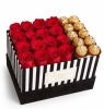  Marmaris Çiçek Siparişi Çizgili Kutuda Rocher Çikolatalı Kırmızı Gül