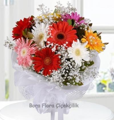 yeni doğan erkek bebek çiçekleri Çiçeği & Ürünü Renkli Gerbera Cipso Buketi 