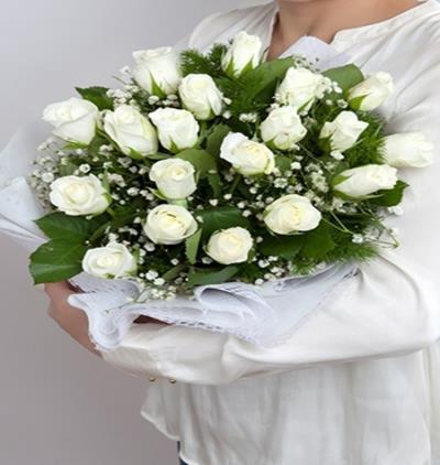 premium çiçek buketi Çiçeği & Ürünü Beyaz Gül 19 Adet 