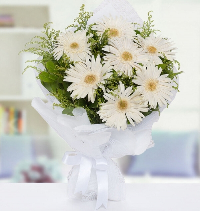Şık beyaz gül buketi Çiçeği & Ürünü Beyaz Gerbera Buketi 