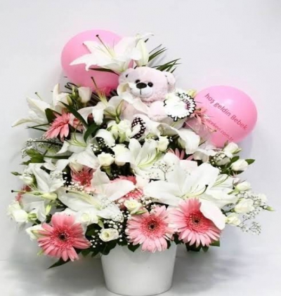 butik buket 37 Çiçeği & Ürünü Hoşgeldin kız bebek çiçek aranjmanı x 
