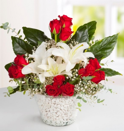 beyaz papatya buketi Çiçeği & Ürünü Gül Lilyum aranjmanı 