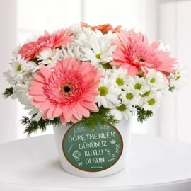  Marmaris Çiçek Gönder Öğretmenler günü mesajlı Çiçek Aranjmanı