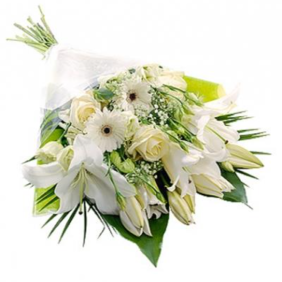  Marmaris Çiçek Beyaz Lilyum Gül Gerbera Buketi