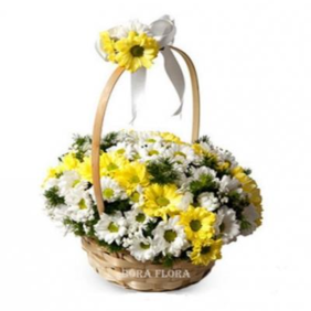  Marmaris Çiçek Siparişi Sarı Beyaz Papatya Sepeti