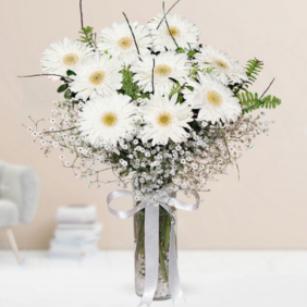  Marmaris Çiçek Gönder Vazoda Beyaz Gerberalar