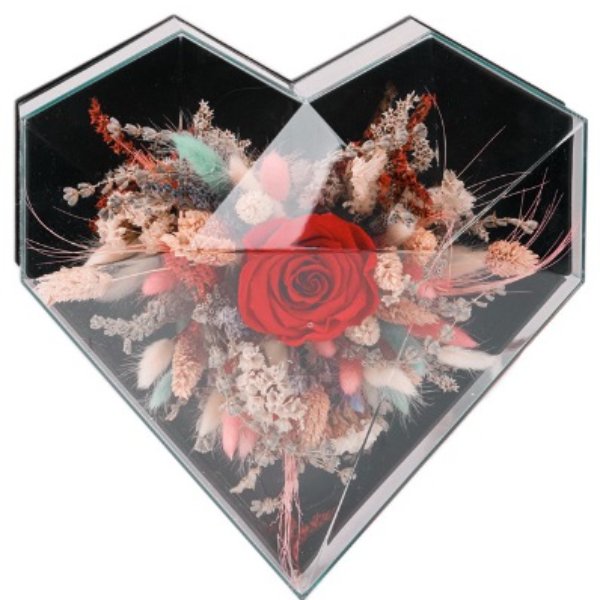  Marmaris Çiçek Siparişi Love Box - Kalp Kutuda Kırmızı Solmayan Gül Tasarım